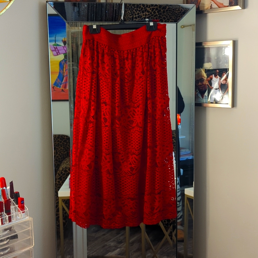 Red lace skirt